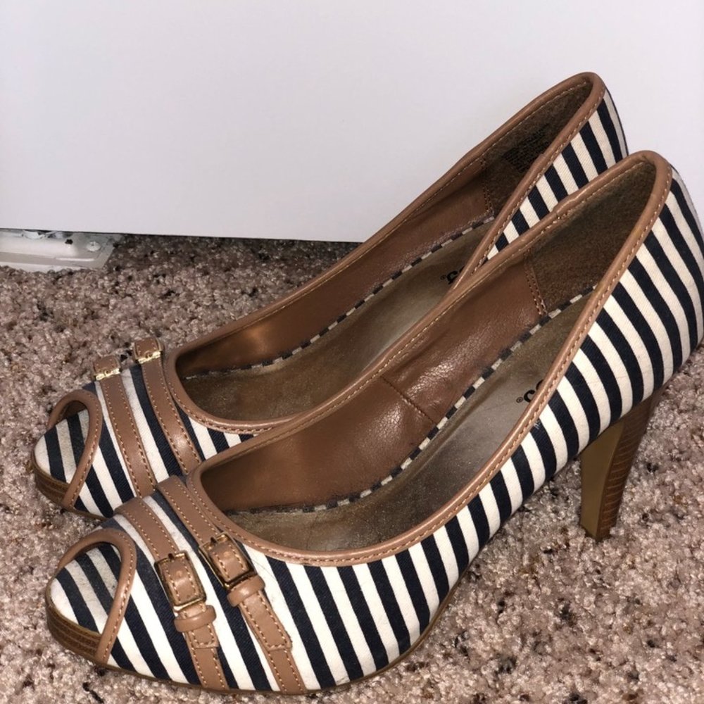 Candie's Navy and White Striped High Heels